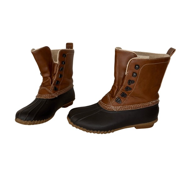 Espirit Womens Harbour Duck Boot Sz 8 Brown Black Faux Fur Outdoor Snow Gorpcore - Picture 1 of 11